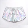 Shorts pour femmes femmes brillant métallique 2022 été holographique Look mouillé décontracté élastique Dstring Festival Rave butin livraison directe