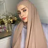 Lenços bolha pesado chiffon hijab com capô elástico corda uso livre estilo hijabs solider cor xales para mulheres muçulmanas turbante pinless