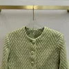 Women's Jackets Coarse Tweed Round Neck Green Coat With Wool Fabric
