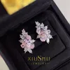 Stud Earrings Giant Flash! Cherry Blossom Pink Diamond Flower Female Niche Design Sweet Gentle Temperament 020