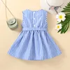 Girl Dresses Toddler Kids Girls Infant Sleeveless Lace Bowknot Stripe Prints Princess Dress Fall Blue Flower