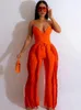 Pantalon de deux pièces pour femmes Orange Sexy Gland Femmes Tenues Ensembles 2023 Streetwear Haut court sans bretelles et pantalon à cordon de serrage Femme
