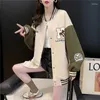 Vestes pour femmes 2023 Automne Baseball Jersey Cardigan Coton Lâche Casual Sports Polyvalent Design Coréen Sense Manteau pour les femmes