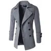 Men's Trench Coats Korean Woolen Coat Slim Fit Long Men Double Breasted Windbreaker Casual Sleeve Top Gray Overcoat Plus Size