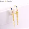 Pendientes de tuerca 4 pares Cz Micro pavé cadena de Color dorado pendiente de borla para mujeres niñas moda Multicolor Zirconia joyería de fiesta