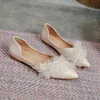 Robe chaussures plat grande taille pointu unique semelle souple tempérament fille dentelle maille perle fée douce femmes 231019