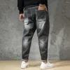 Мужские джинсы, модные рваные мужские джинсы больших размеров, повседневные джинсовые брюки, потертые свободные мешковатые брюки, уличная одежда, шаровары в стиле хип-хоп