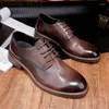 Scarpe eleganti Uomo Derby Pelle bovina 12 Vestibilità ampia Pennello formale Marrone 46 Lacci in vera pelle Taglia grande 47 13 Oxford Punta tonda Scarpe basse