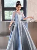 Partykleider Abend Klassisches Patchwork O-Ausschnitt Kurzarm Bankettkleid Einfaches Temperament Langes Geburtstags-Abschlussballkleid