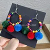 Nieuwe Mode Bohemen Trendy Lange Oorbellen Pompom Kleurrijke Houten Kralen Hoepel Oorbellen Ear Drop Sieraden Boho Gift Oorbellen