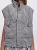 Women's Vests Grey Cotton Vest Women Autumn Sleeveless Jacket Female Vintage Fashion Stand Collar Coat Ladies Elegant All-Match Zipper