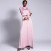 Casual Dresses Fashion Satin Muslim Dress Dubai Full Length Long Sleeve For Women Elegance Temperament Abaya Turkey Islam