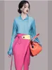 Tvådelad klänning HMA Fashion Runway Summer Womens Blue Kirt Pieces Luft Hög midja Sexig delad Office Work Set 231018