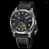 Montres-bracelets BOUX Hommes Tourbillon Montres Mécaniques ST8000 Mouvement Mâle Squelette Creux Saphir Lumineux Cuir Véritable