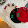 Bérets Chapeau de noël Vintage rouge vert béret femme hiver Y2K millénaire doux hiver casquettes chaudes pour femmes laine Tweed béret casquette 231018
