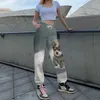 Calças femininas bonito 3d cão impressão sweatpants mulheres baggy primavera perna larga suor corredores streetwear calças de cintura alta