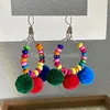 Nieuwe Mode Bohemen Trendy Lange Oorbellen Pompom Kleurrijke Houten Kralen Hoepel Oorbellen Ear Drop Sieraden Boho Gift Oorbellen