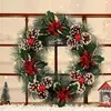 Juldekorationer Juldekorationer Pine Cone Wreath Red Ball Decoration Wreath Door High-klass Pine Needle Wreath Ornament 231019