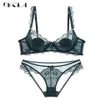 Hollow Out Bra Green Underwear Set Transparent Ultrathin Brassiere Embroidery Bras Sexy Lace Lingerie Women Bra Set Plus Size284F