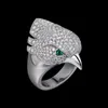 Argent Animal Eagle Head Ring neutre Personnalité Twinkle Qualité supérieure luxueux oiseau Anneaux Yeux incrustés de vert cry313w