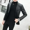 Blazer noir uni coupe cintrée Hombre veste en cuir PU hommes un bouton affaires décontracté blazers de bal pour hommes costume coréen Coat256d