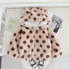 Jackor Girls Polka Dot Hooded Faux pälsrock med sammet förtjockande 2023 barnkläder. Baby flicka vinterkläder