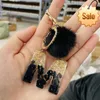 Black Pompom Letter Keychain Glitter Gradient Resin A-Z Initials Alphabet Keyring Pendant Women Handbag Phone Decorative Gift