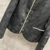 Vestes pour femmes Chaîne de perles Dentelle Jacquard Manteau noir Col rond Rétro Célébrité Costume court