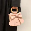 Evening Bags Sweet Girls' Shoulder Bag Women's Bow Tie Bucket Fashion Crossbody Pack 2023 Female Round Wooden Handle Mini Gift Handbag