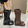 Stivali Retro Cowboy Donna Metà Polpaccio Occidentale Femminile Lunga Fibbia Della Cintura Autunno Scarpe Cavaliere Stivaletti Botas De Mujer 231019