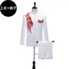 Men's Suits White Blazer Pants Set For Men Chinese Tunic Sequin Embroidery Party Wedding Dress Groomsmen Slim Fit Tuxedos Male 2 Piece Suit