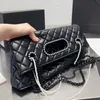 Designer Women 23A Pearls Chain Tote Shopping Bag France Luxury Brand Quilted Nappa Leather Shoulder Bags Lady Black Chains Strap Large Totes Handbag 34cm