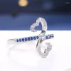 Anelli a grappolo Creativo carino argento placcato spago geometrico per le donne brillare piccolo blu bianco CZ pietra intarsio gioielli di moda regalo del partito