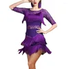 Stadiumkleding Vrouwen Kanten Kwasten Latin Dans Jurk Flapper Lady Ballroom Tango Salsa Rumba Jazz Prestaties Kostuums Volwassen Outfit