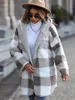 Women's Jackets Autumn Winter Plaid Coat Women Plush Teddy Hooded Female Furry Bear Bubble Pile Buttonless