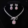 Kedjor Cherry Blossom Pink Gemstone Pendant Halsband örhängen Set Bridal Wedding Accessories