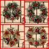 Juldekorationer Juldekorationer Pine Cone Wreath Red Ball Decoration Wreath Door High-klass Pine Needle Wreath Ornament 231019