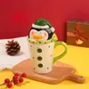 Tazze Tazza da caffè con Babbo Natale con coperchio Tazza carina in ceramica per acqua natalizia Fine Home Office Colazione Farina d'avena Latte Cartone animato presente 230819