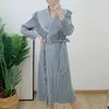 Women's Trench Coats EGRM Grey Pleated Tassel Jacket Fashion Solid Lace Up Waist Mid Length Coat 2023 Autumn Elegant Clothing 7GR1523