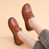 ドレスシューズMaogu Ladies Lace Up Flats Loafers Office Shoe Women Casuare Slip on Driving Moccasins Classic Leather Oxfords 231019