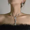 Brud Rhinestone Simple Necklace Earring Set Wedding Dress Evening Party Accessories Tassel Crystal Droplet Halsband 231015