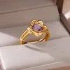 Anéis de cluster roxo zircão flor para mulheres cor de ouro ajustável anel de aço inoxidável em design cristal casal jóias de casamento