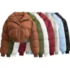 Parkas en duvet pour femmes OOTD manteau en coton à col à revers marron veste courte à simple boutonnage chaud haute rue solide Chic vêtements d'extérieur PB ZA Woman Wine 231019