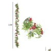 Juldekorationer 1.5 m Garland Artificial Pine Needle Berry Vine Xmas öppen spis dekor för år krans falsk växt droppleverans h dhdqf