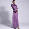 Casual Dresses Fashion Satin Muslim Dress Dubai Full Length Long Sleeve For Women Elegance Temperament Abaya Turkey Islam