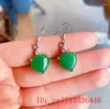 Boucles d'oreilles pendantes en jade incrusté de cœur d'amour pour femmes, bijoux de mode vert, pierres précieuses naturelles, charme chinois, vrais charmes en argent 925 de luxe