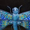 Garden Decorations Blue Metal Dragonfly Wall Decoration Home And Statue Sculpture Outdoor Indoor Ornament Fence Hanging Bedroom Patio Yard