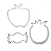 Baking Moulds 3 Pcs Apple Toffee Pineapple Stainless Steel Cookie Cutter Biscuit Embossing Machine Pastry Soft Sweets Cake Decorating Tools