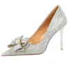 Luxus Frauen Pumpen Perle Strass Bowknot High Heels Mode Hochzeit Schuhe Pailletten Tuch Dame Heels Stilettos