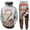 Novos homens mulheres backwoods engraçado impressão 3d moda fatos de treino crewneck hip hop moletom e calças 2 peças conjunto hoodies tz020267f